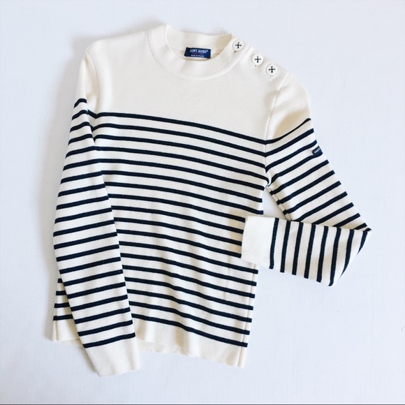 Saint James Sweaters - Saint James Cream and navy stripe sweater